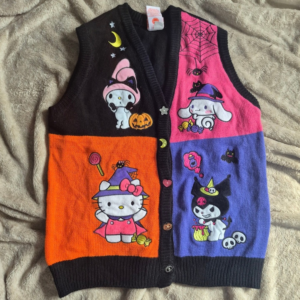 Hot Topic Sanrio Hello Kitty Friends Halloween Colorblock Knit Sweater Vest SM